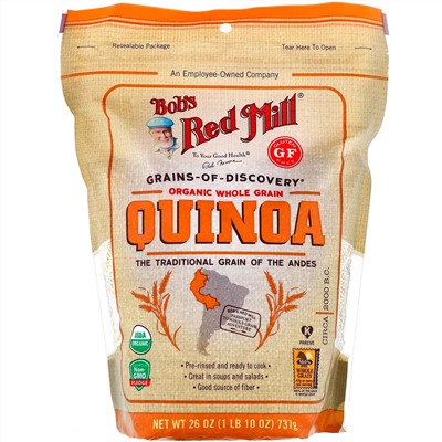 Bob's Red Mill, органическая цельнозерновая киноа, без глютена, 737 г (26 унций)