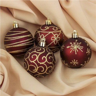 Ёлочные игрушки «Золотые узоры», шары новогодние, d=6 см, набор 4 шт.