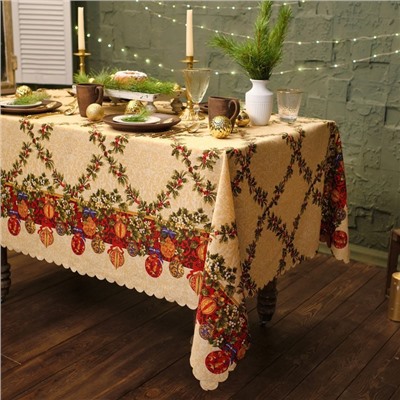 Скатерть новогодняя «Доляна. Ёлочные игрушки», 110×145 см, 100% п/э