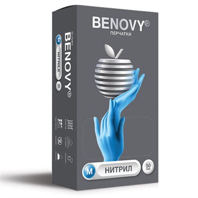 BENOVY Перчатки нитриловые ГОЛУБЫЕ М 100 шт/уп