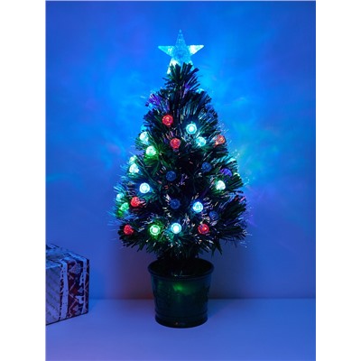 Ёлка светодиодная «Пушистая» 60 см, шарики, диаметр нижнего яруса 36 см, 55 ПВХ веток, мигание, свечение мульти