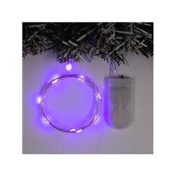 Гирлянда «Нить» 1 м роса, IP20, серебристая нить, 10 LED, батарейки CR2032×2 (в комплекте), свечение фиолетовое