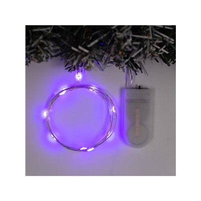 Гирлянда «Нить» 1 м роса, IP20, серебристая нить, 10 LED, батарейки CR2032×2 (в комплекте), свечение фиолетовое