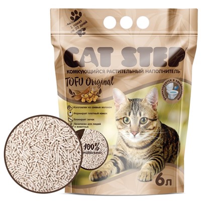 Наполнитель для кошачьих туалетов Tofu Original, растительный комкующийся, 6 л, Cat Step