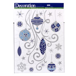 Наклейка новогодняя 41х29 Новый год / 610-257 / Ёлочные игрушки серебро