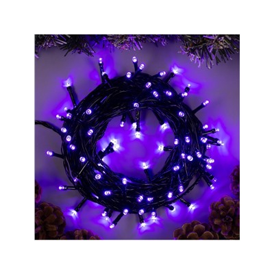 Гирлянда «Нить» 10 м, IP20, тёмная нить, 100 LED, 8 режимов, 220 В, свечение фиолетовое