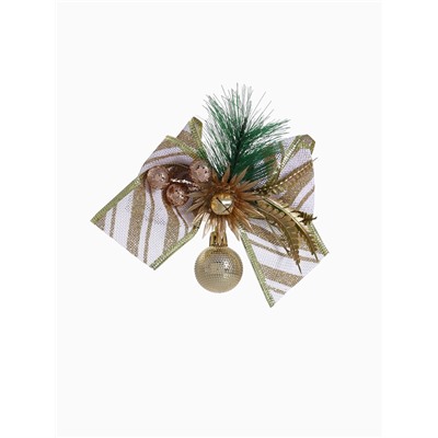 Ёлочные игрушки 2 шт. «Зимнее волшебство. Еловая композиция» пластик, бант с полосками, 13×12 см, бело-золотой