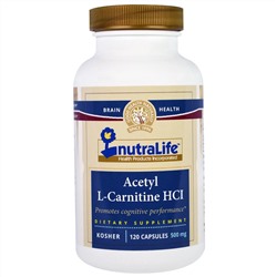 NutraLife, Ацетил-L-карнитина гидрохлорид, 500 мг, 120 капсул