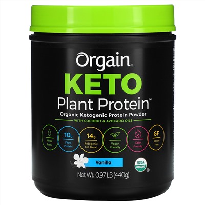 Orgain, Keto, Organic Plant Protein Powder, Vanilla, 0.97 lb (440 g)