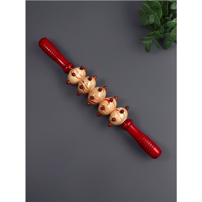 УЦЕНКА Массажёр «Скалка», универсальный, 36.5×5.8 см, 5 шаров с шипами, деревянный