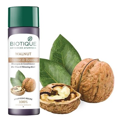 Biotique Walnut Volume & Bounce Shampoo & Conditioner / Биотик Шампунь И Кондиционер С Ореховым Маслом Для Придания Объема И Упругости 180 мл