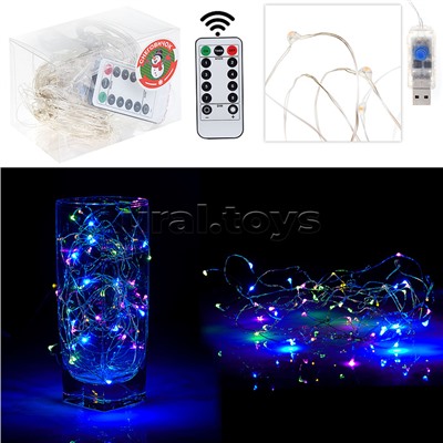 Электрогирлянда светодиодная Роса, 20 м, 200 ламп, USB, пульт, цветная