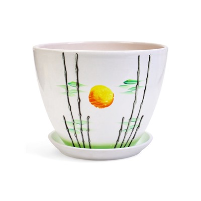 Горшок для цветов «Азия », 8 л, d=29.5 см, h=23 см, с поддоном, керамика, белый