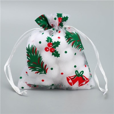 Мешочек подарочный новогодний органза «Рябина», 10×12 см ± 1.5 см