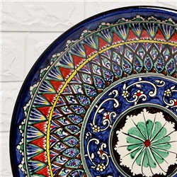 Ляган узбекский Риштанская Керамика «Узоры», d=33 см, глубокий, синий