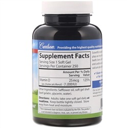 Carlson Labs, Витамин D3, 1000 МЕ (25 мкг), 250 мягких таблеток