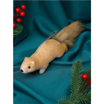 Ёлочная игрушка «Белка с шишкой» 4.5×20 см, бежевый