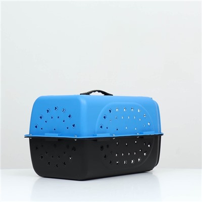 Переноска для животных с металлической дверью 47×30×35 см, вес до 12 кг, голубая