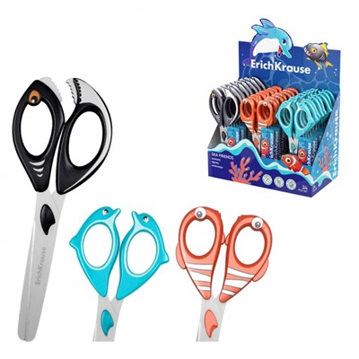 Ножницы детские 135, 145 мм Sea Friends "Dolphin, Clownfish, Piranha" ассорти 60871 ErichKrause