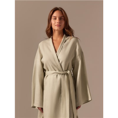Халат домашний женский SL Linen Home, размер 44-46, светло-зелёный