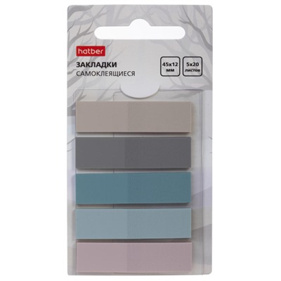 Закладки с клеевым краем 12х45 мм 5цв х 20л пластиковые,прямоуг. "Mist" с европодв. 090304 Хатбер