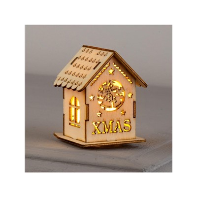 Ёлочная игрушка «Домик с колокольчиками», 6×4.5×4.5 см, от батареек, свечение тёплое белое