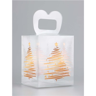 Коробка подарочная новогодняя складная ПВХ «Ёлочка» 12×12×15 см