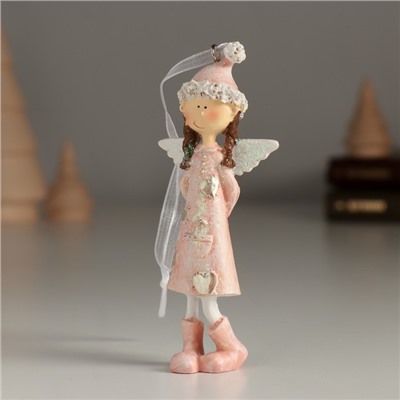 Фигурка-подвеска полистоун «Девочка-ангел в розовой шапке», ёлочная игрушка, 4.5×2.5×10.5 см