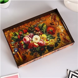 Поднос с ручками «Цветы», деревянный, 30×20×4.5 см