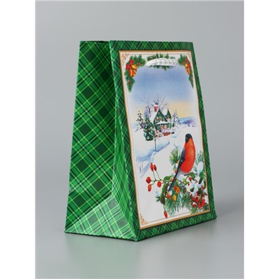 Пакет подарочный новогодний «Снегирь на ветке», 11.5×14.5×6.5 см
