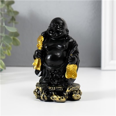 Нэцкэ фигурка полистоун «Хотей с золотым мешком и веером», чёрный 6.5×6.7×11.5 см