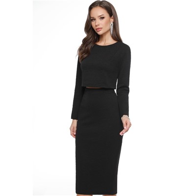 Костюм женский (блузка, юбки) DSTrend «Секрет изысканности», размер 52, чёрный