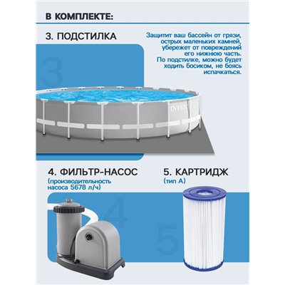 УЦЕНКА Бассейн каркасный INTEX Prism Frame 26756NP, 610×132 см, фильтр-насос, лестница, тент, подстилка, круглый