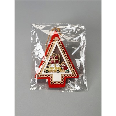 Ёлочная игрушка «Ёлка с Дедом Морозом и машиной», 12.5×9.5×1.5 см, от батареек, свечение тёплое белое