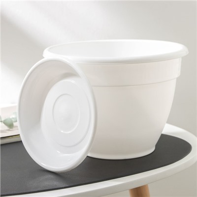 Горшок для цветов с поддоном «Антик», 3.6 л, d=22 см, цвет белый