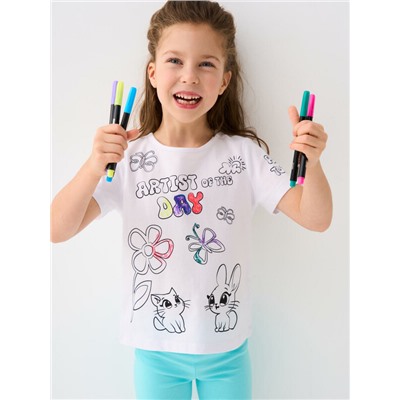Комплект для девочек: фуфайка трикотажная (футболка), фломастеры для рисования по ткани