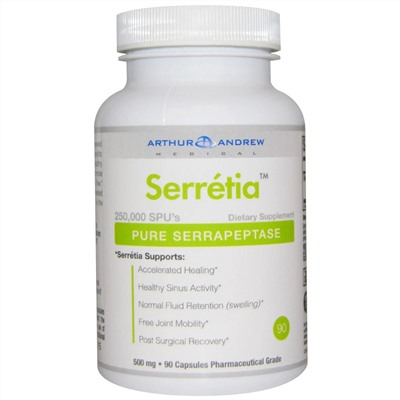 Arthur Andrew Medical, Serretia, чистая серрапептаза, 90 капсул