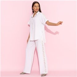 Брючный костюм со вставками из кружева, Престижная номинация (серый, 2 в 1, с поясом)