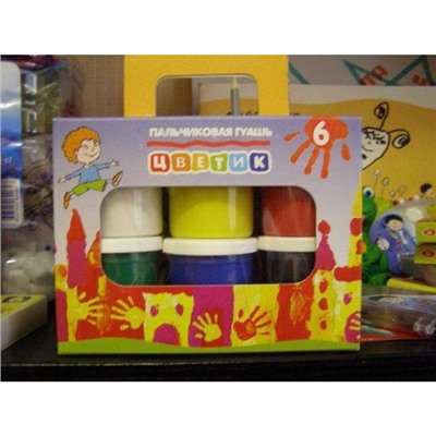 Гуашь  6цв 80мл "Цветик" пальчиковая 3041143 Невская палитра