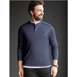 Джемпер хенли из полотна пике с меланжевым плетением с эластаном