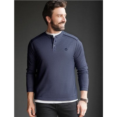 Джемпер хенли из полотна пике с меланжевым плетением с эластаном