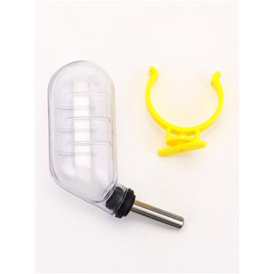 Поилка для грызунов с металлическим носиком 60 мл, 12×4 см, прозрачная с жёлтым креплением
