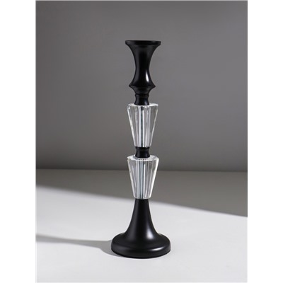 Подсвечник на 1 свечу «Кристалл. Классик», стекло, металл, чёрный, d=5 см, 9.5×9.5×32.5 см
