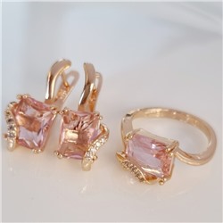 Комплект ювелирная бижутерия коллекция  "Дубай" серьги и кольцо 20 р, покрытие: позолота, вставка: фианиты, цвет: розовый и прозрачный, арт.217.319-20