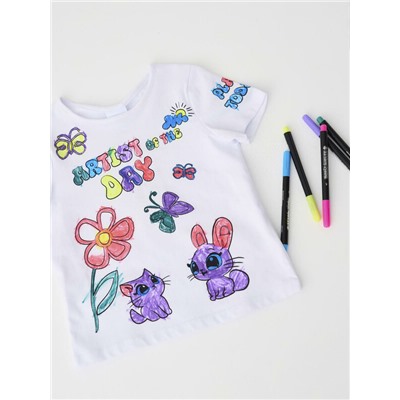 Комплект для девочек: фуфайка трикотажная (футболка), фломастеры для рисования по ткани