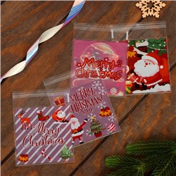 Пакет подарочный новогодний БОПП с липкой лентой, «МИКС новогодний», 10×10+3 см