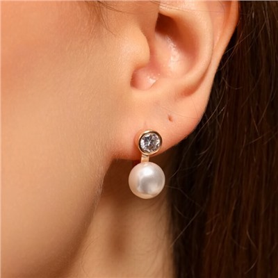 Серьги с жемчугом ювелирная бижутерия коллекция "Дубай", покрытие позолота, вставка: фианиты и искусственный жемчуг, арт.213.586