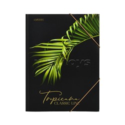 Папка на резинках  "Tropicana" A4   400 мкм, фактура "песок" тиснение фольгой, вертикальная резинка, 3 клапана, индивидуальная упаковка