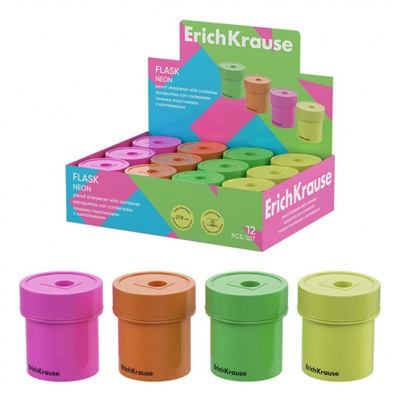 Точилка пластиковая с контейнером Flask, Neon ассорти 60051 ErichKrause