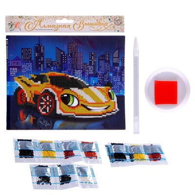 Алмазная мозаика с частичным заполнением для детей «Жёлтая тачка», 20×25 см